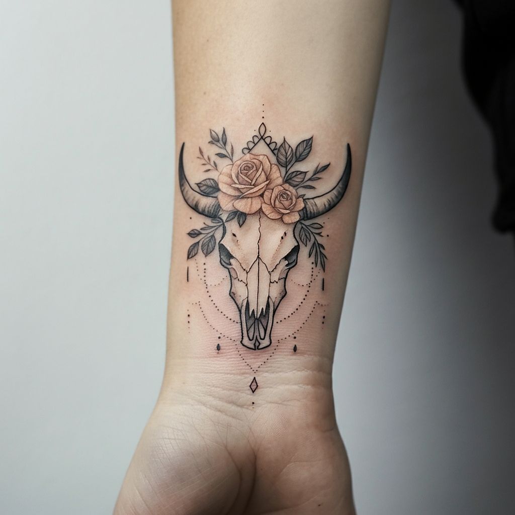 Cow Skull Tattoo on hand