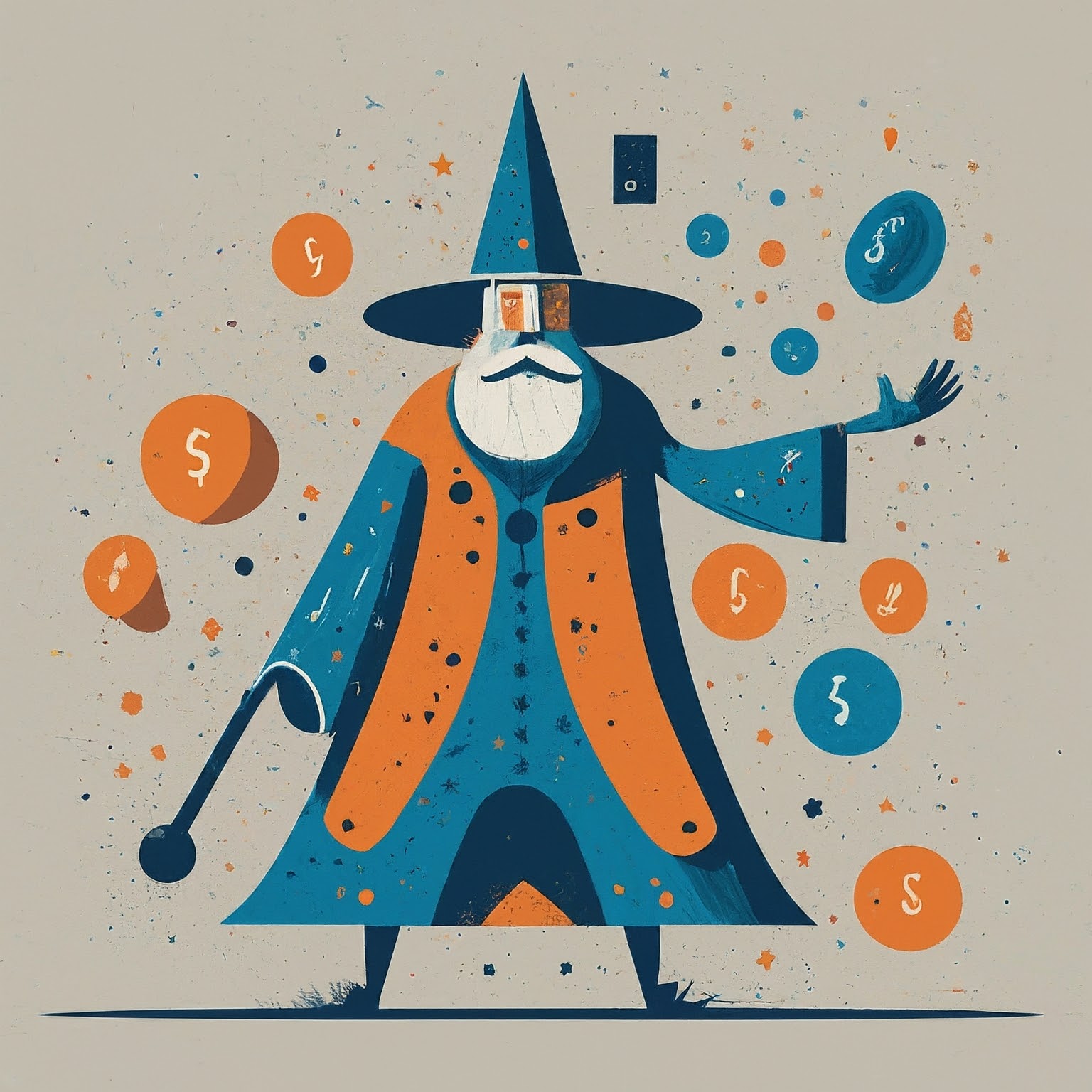 AI generated image of blue and orange wizard