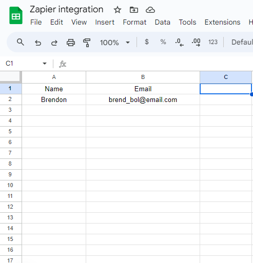 the inserted lead appeared on Google Sheets