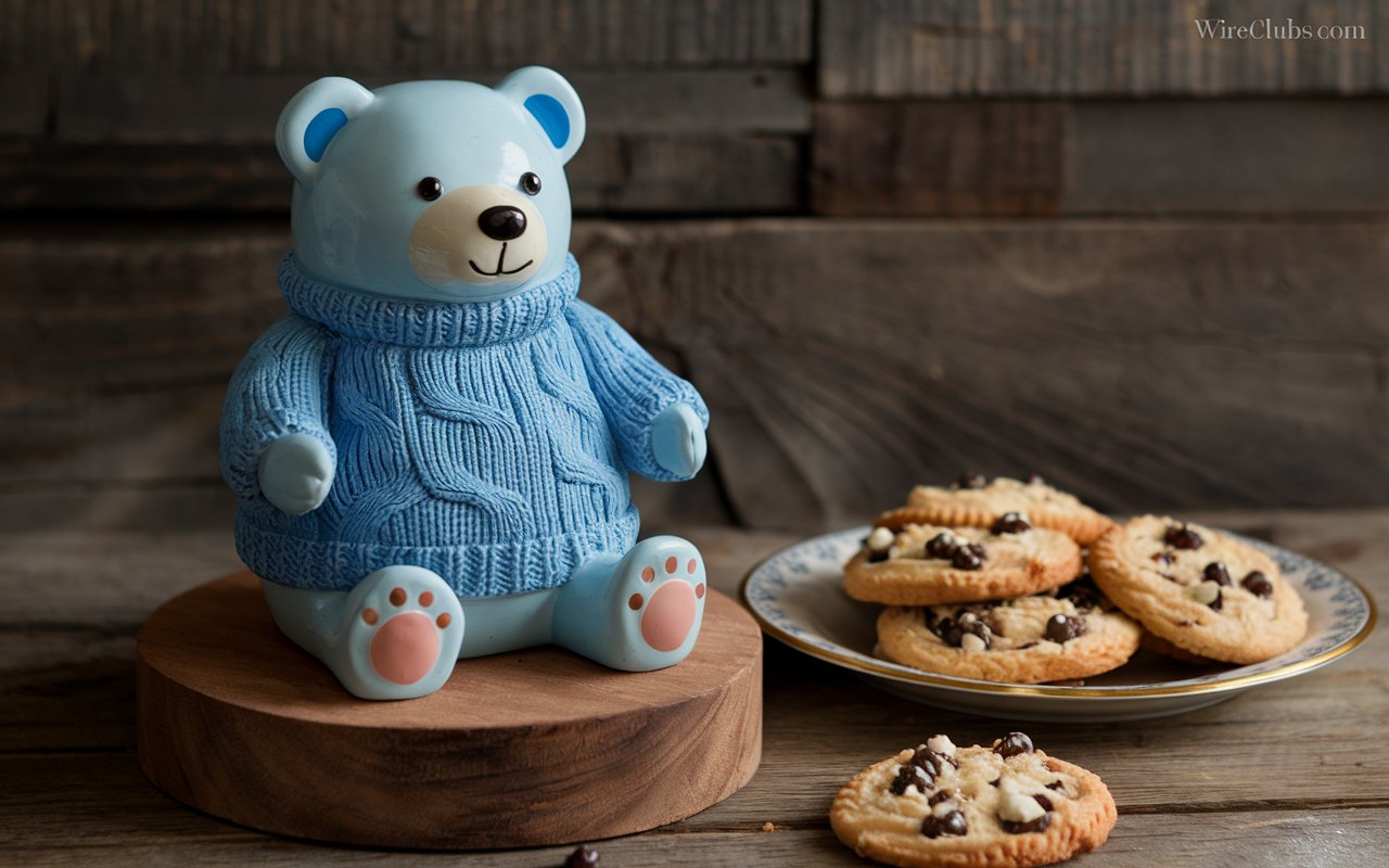 blue sweater teddy bear cookie jar by welcome taiwan