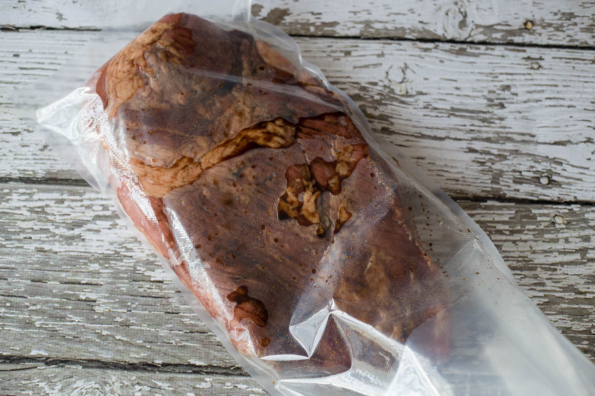 Beef brisket prior to vacuum sealing