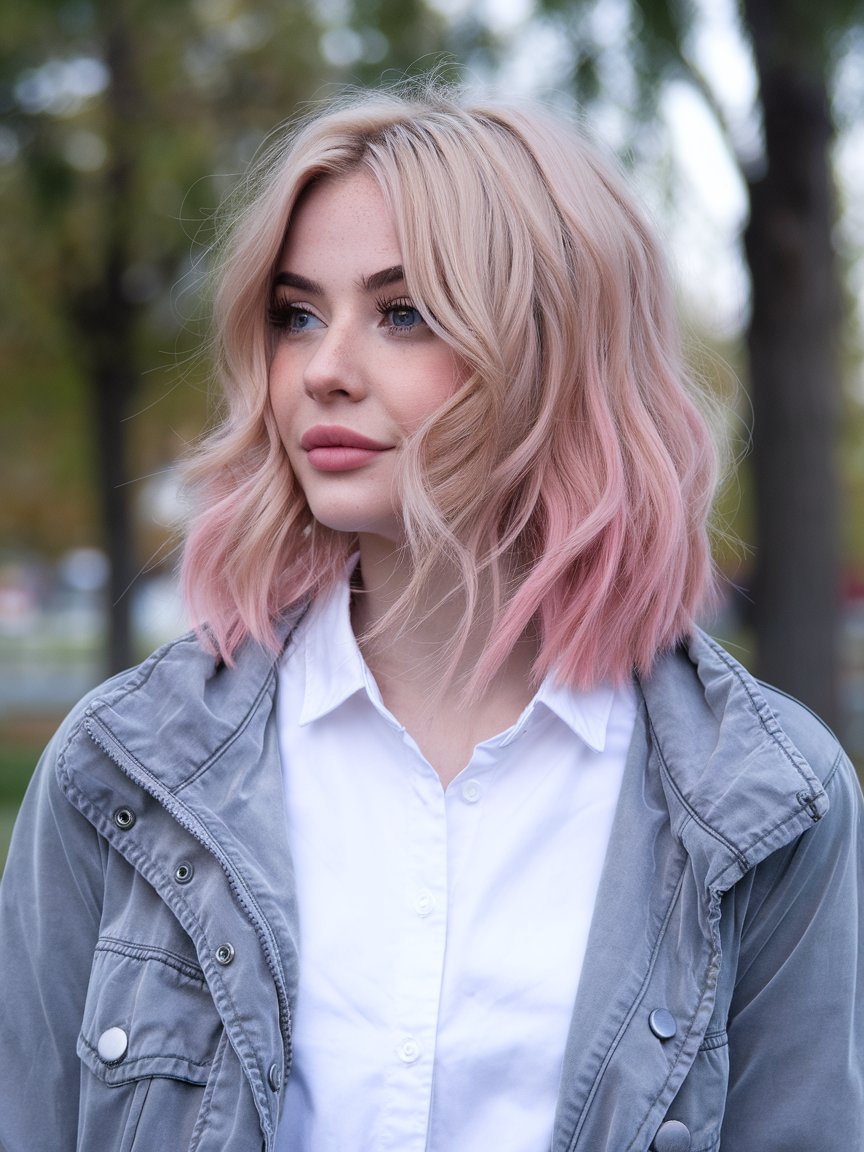 25. Blonde Pink Wavy Bob