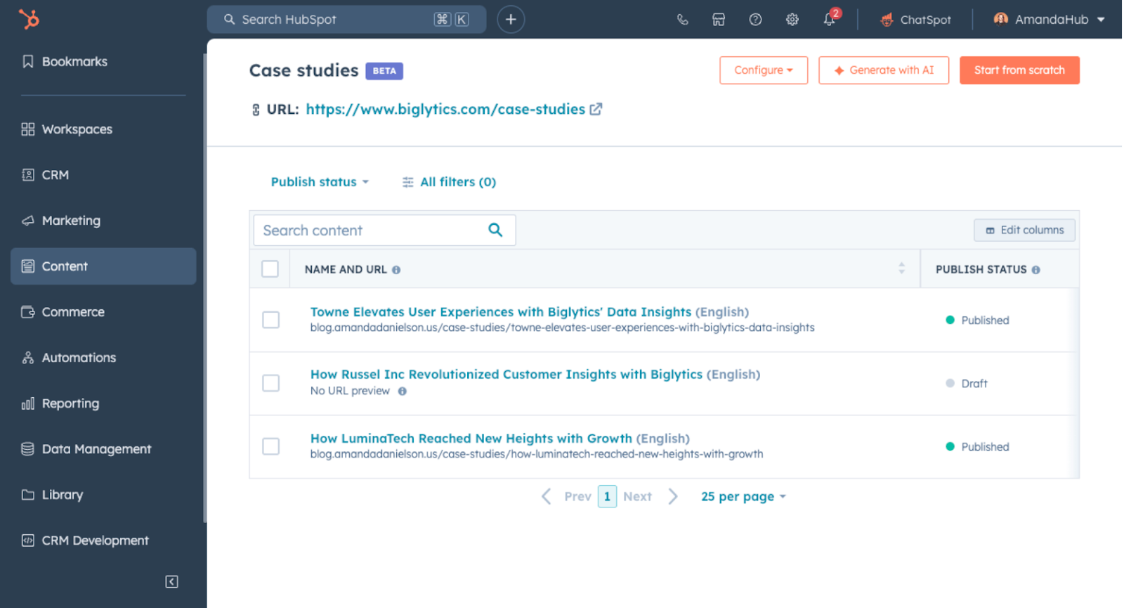 HubSpot Content Hub feature: creating and displaying case studies.