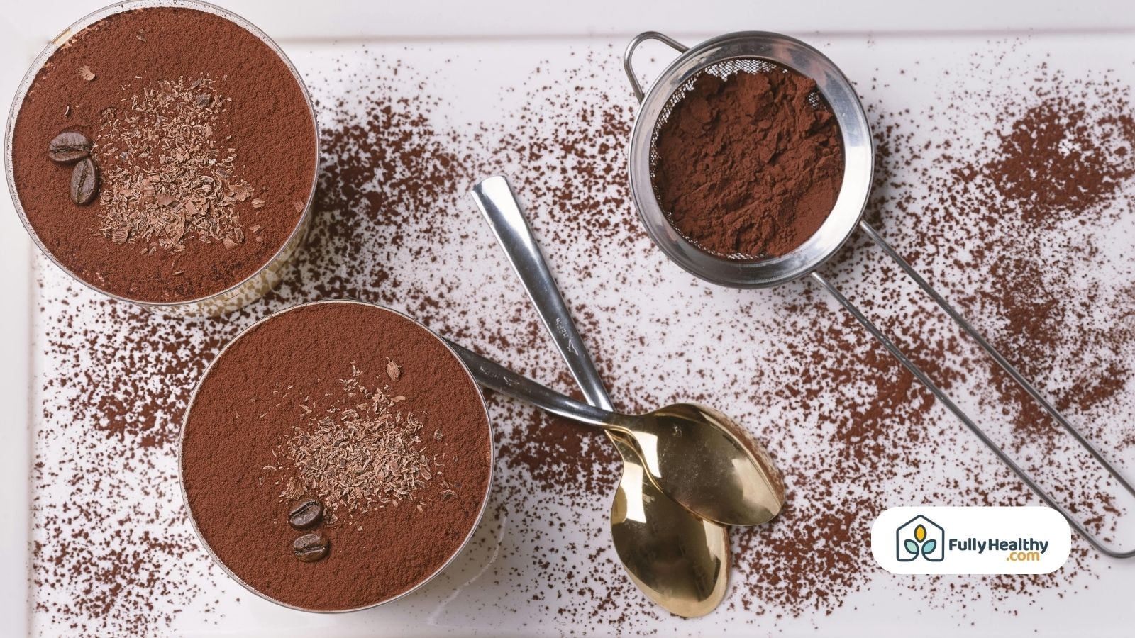 Tiramisu dessert topped with cocoa powder