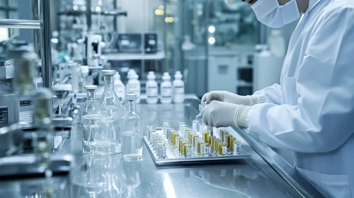 scientist-in-laboratory-handling-vials-on-metal-table-with-glass-bottles-and-lab-equipment-in-background-why-bronchogen-is-always-in-the-biohackers-stack-tony-huge