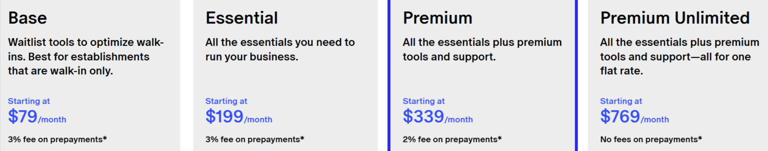 Tock pricing plans