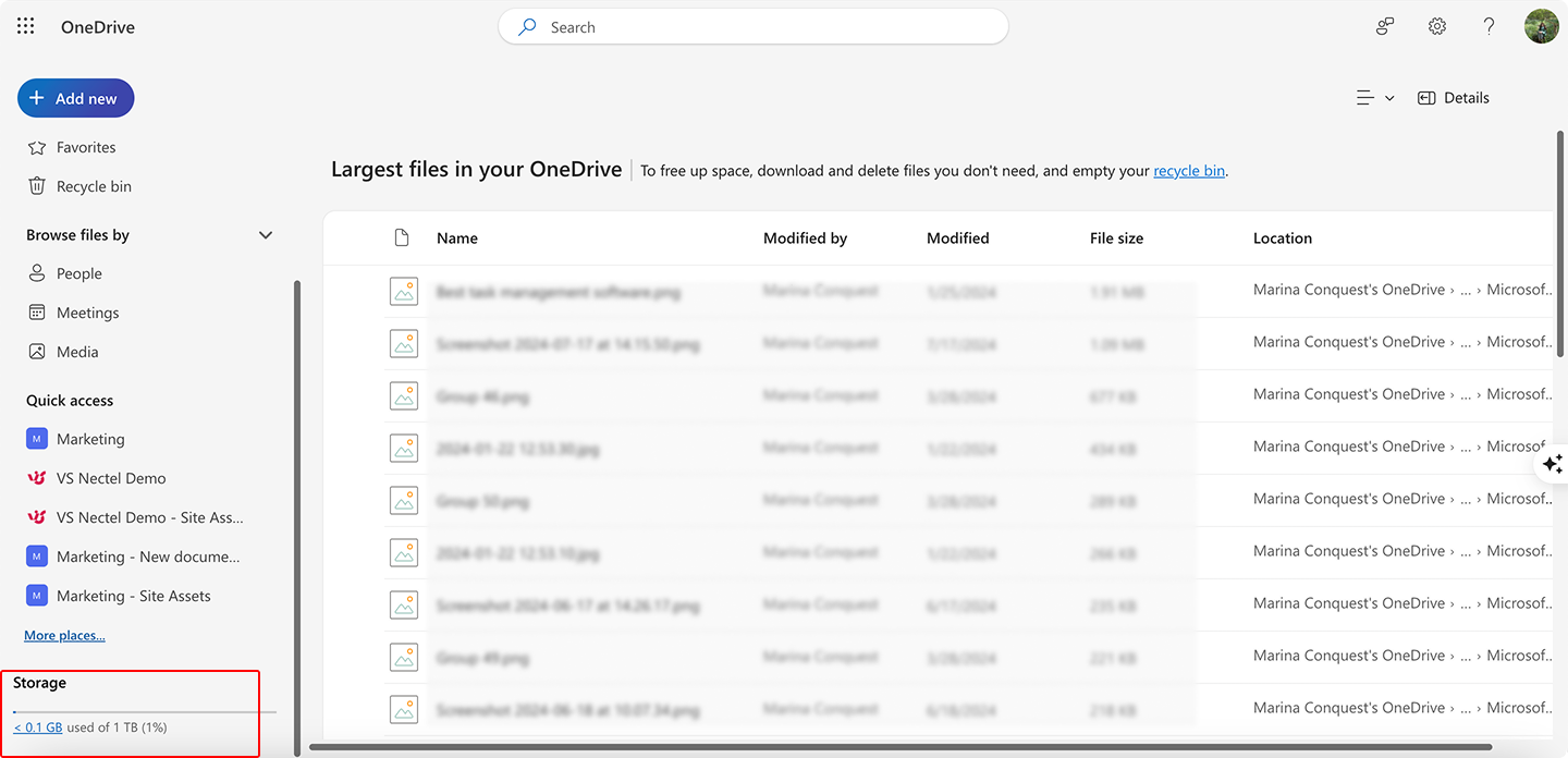 Pic. 12. Checking available storage in OneDrive.