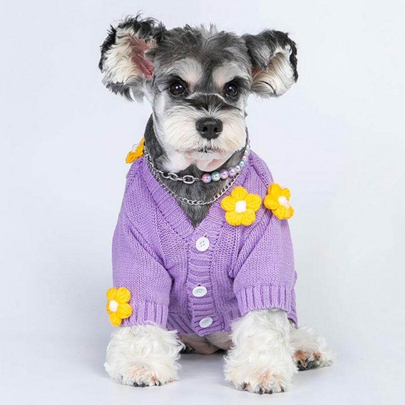 Flower Purple Dog Cardigan Sweater (2)