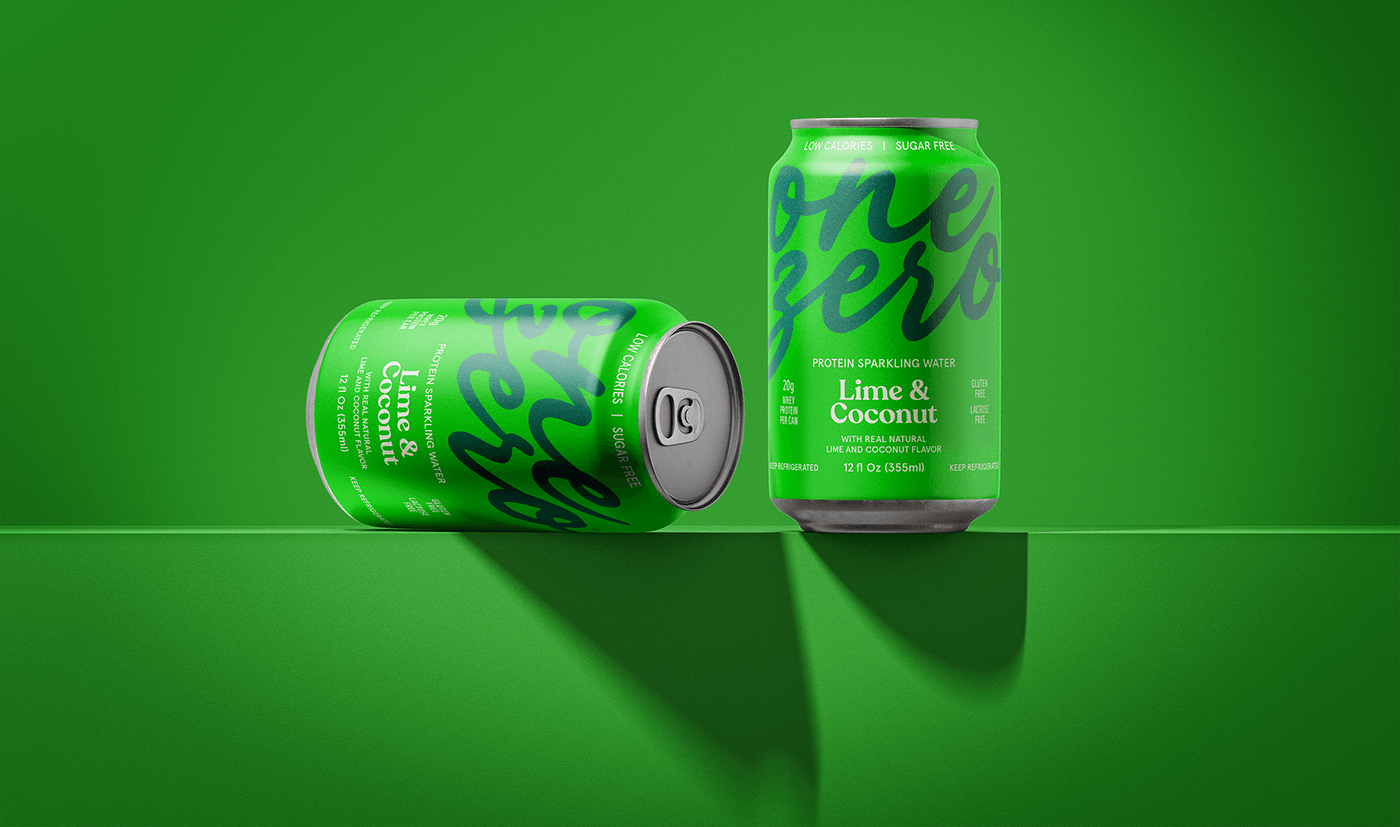 Image from the Onezero Protein Sparkling Water: Branding and Packaging Design article on Abduzeedo