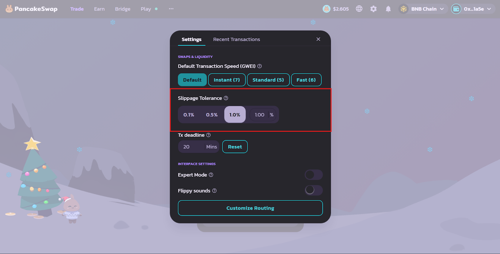 pancakeswap dex set slippage defi