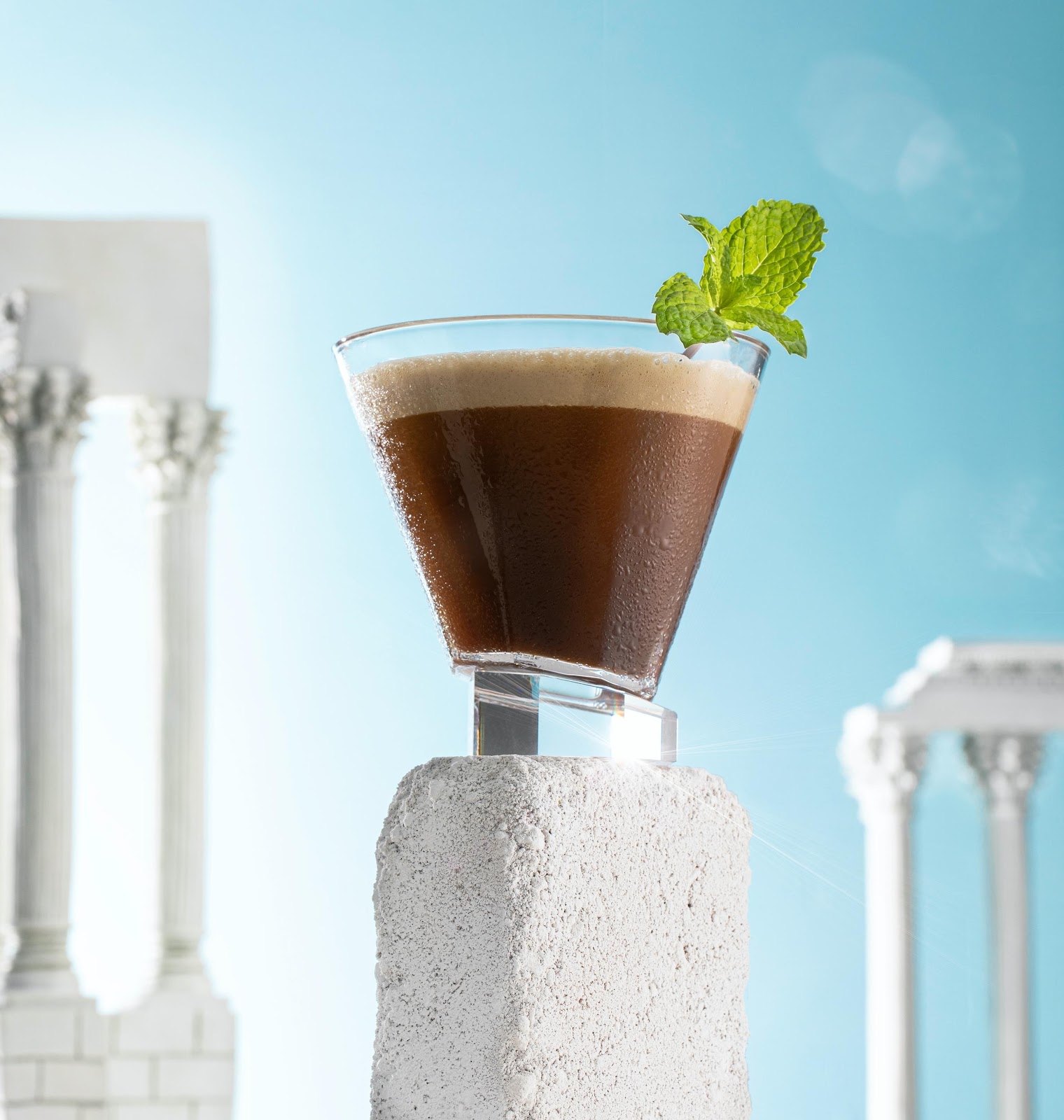 A drink on a white stone post

The KLEO-CCINO demonstrates KLEOS as "The Bartender's Olive Oil."
