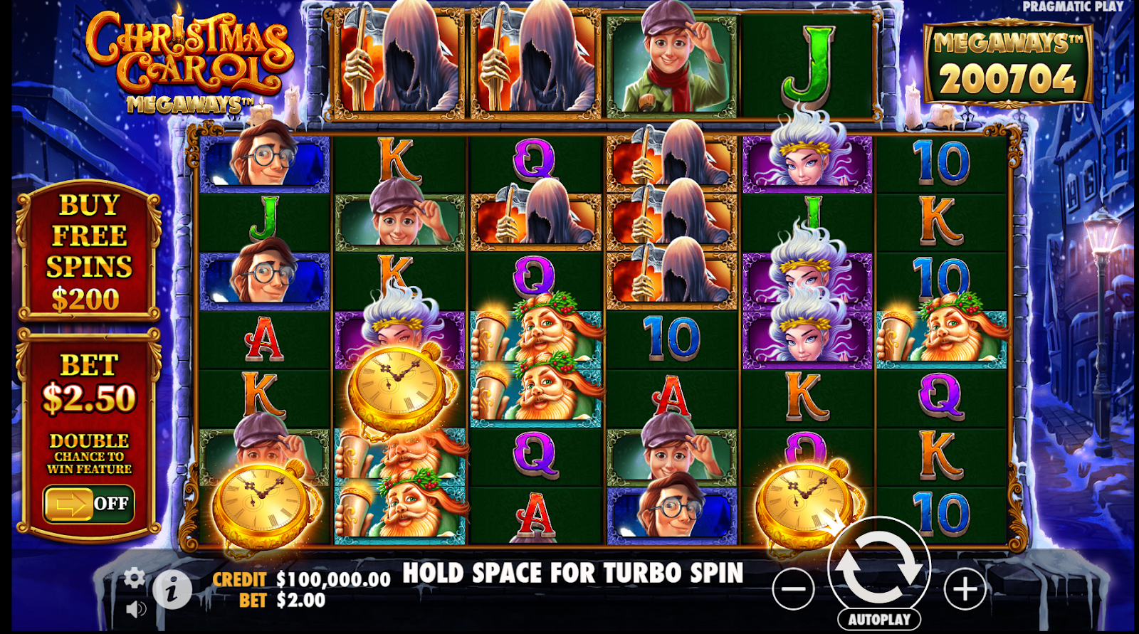 Christmas Carol Megaways in-game action.