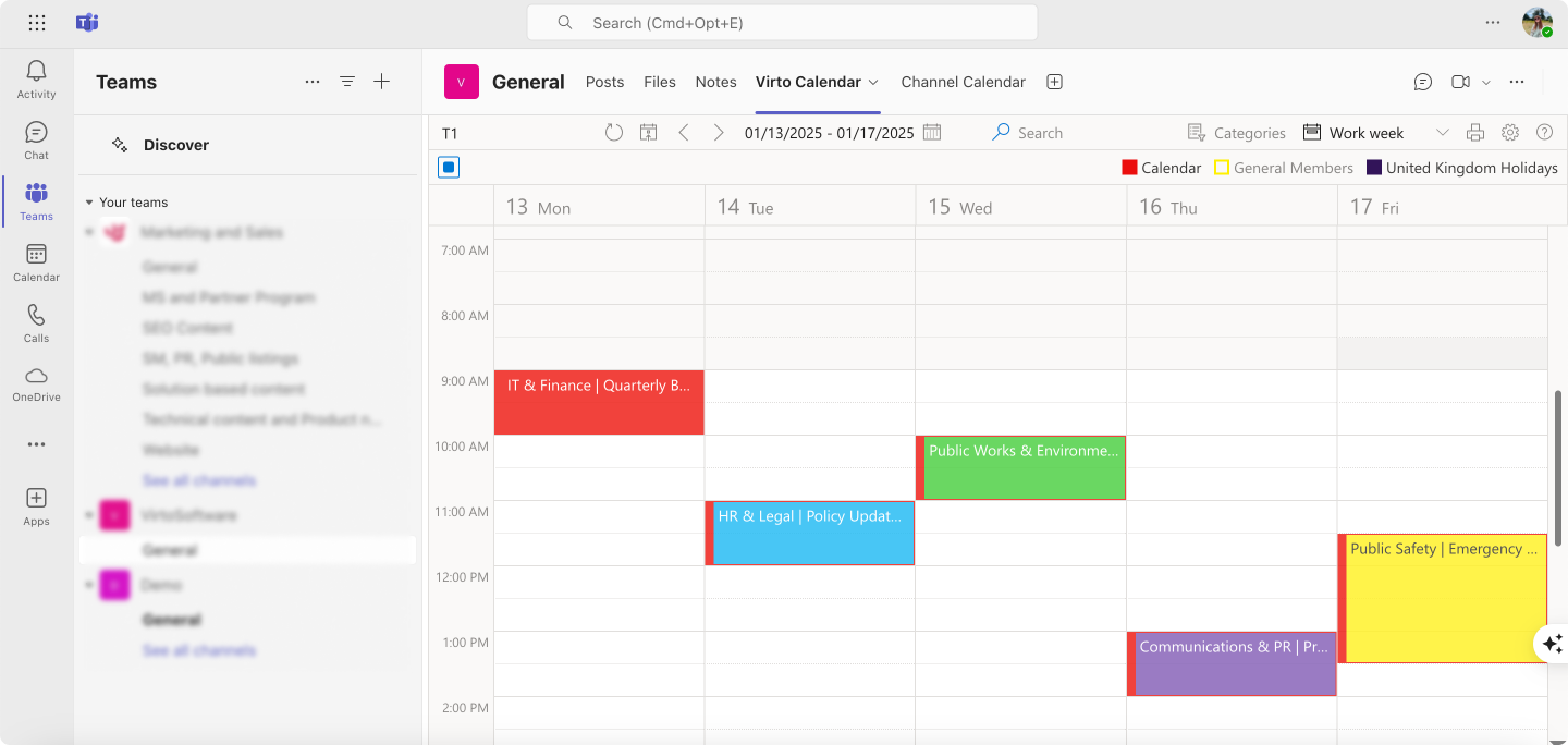 Pic. 4. Sample Virto Calendar within Microsoft Teams.