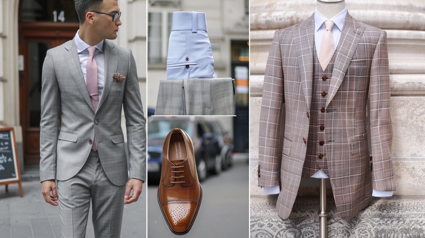 Build a fresh, modern spring or summer outfit with a light grey suit and light brown, tan, or cognac shoes. Pair with a soft pastel shirt (like light blue or pink) and skip the tie for a relaxed daytime event. The vibe should be sharp but airy