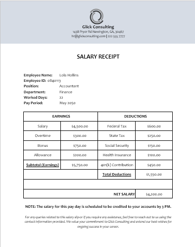 Salary Receipt Template by Template.Net