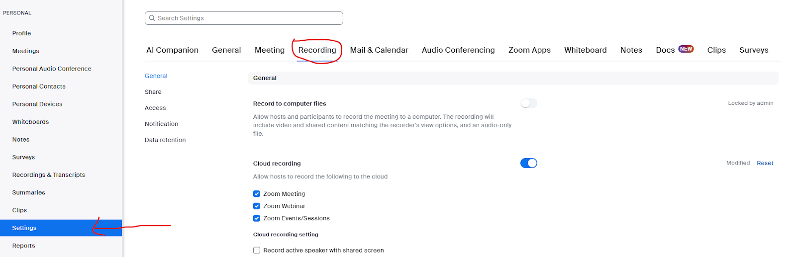 zoom profile settings