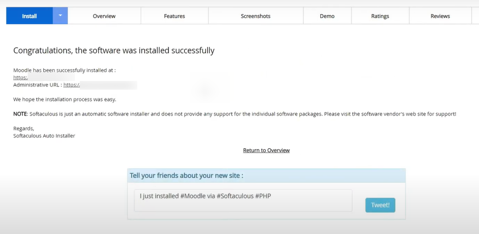 moodle installation confirmation