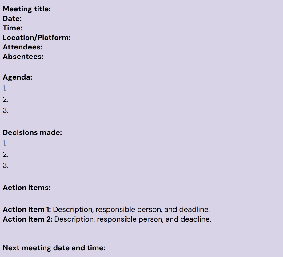 Standard Meeting Notes Template