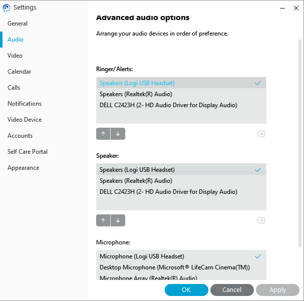 Screenshot showing advanced audio options