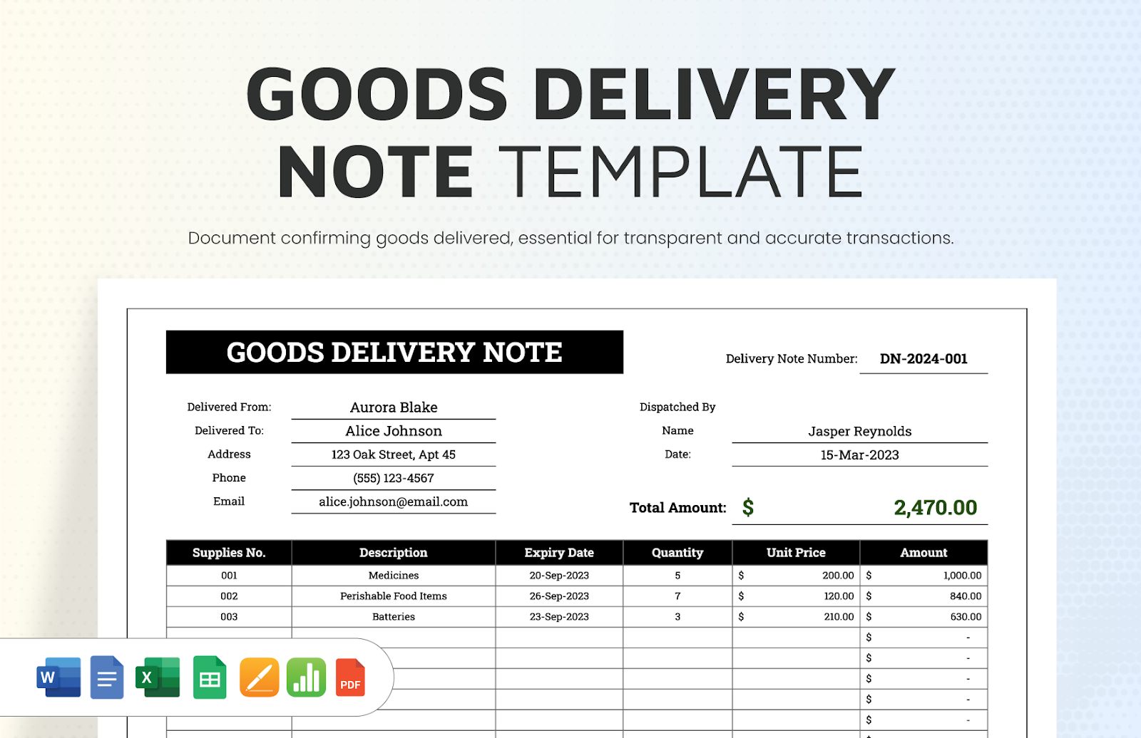 Goods Delivery Note Template by Template.net