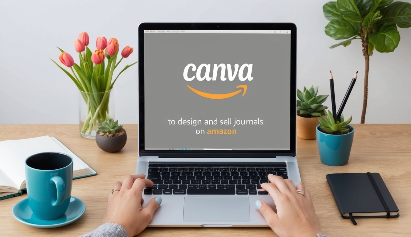 A person using Canva to design and sell journals on Amazon KDP