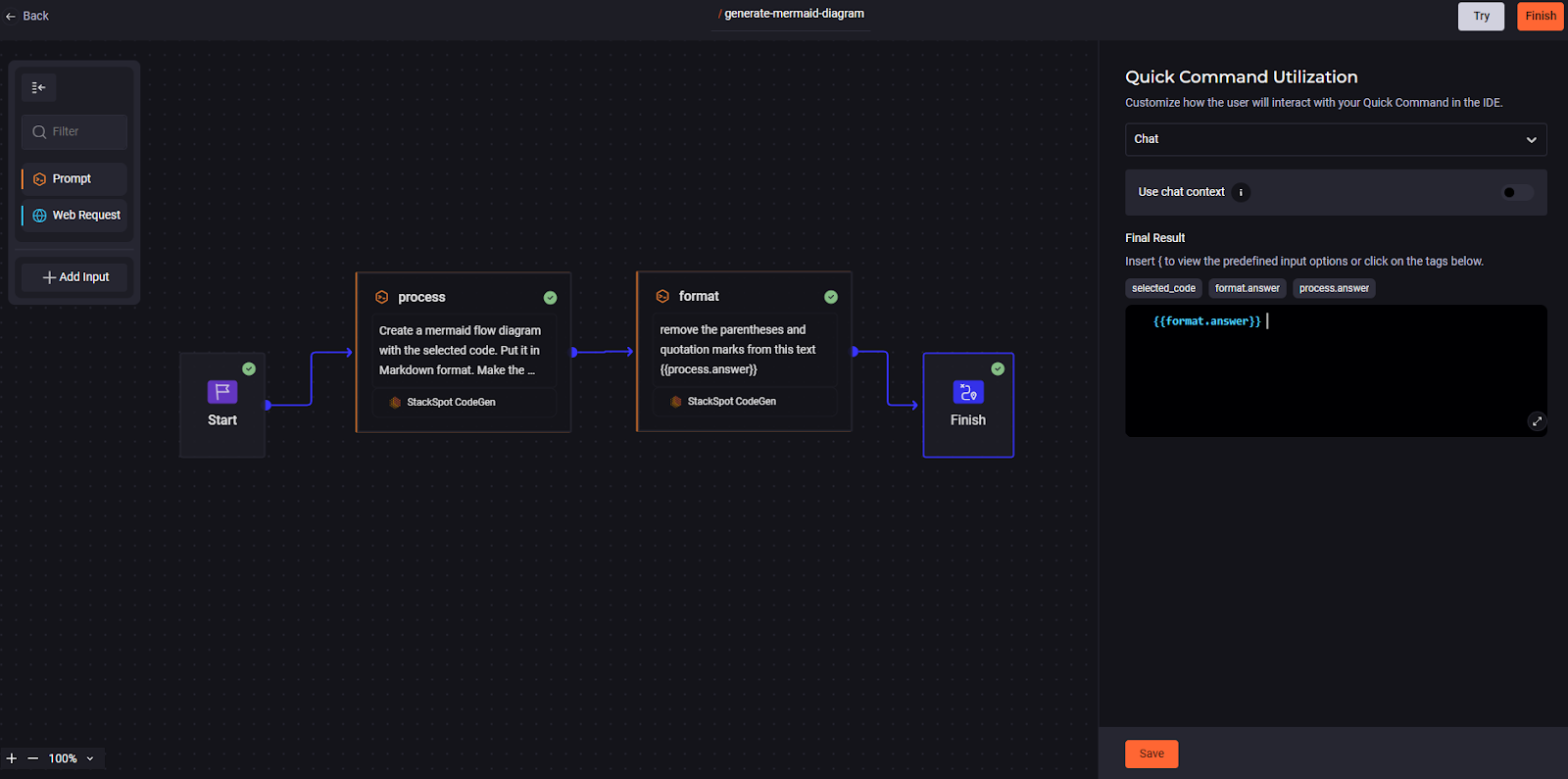 Image from the article on Mermaid Diagrams. Adding another prompt block to the workflow created previously.