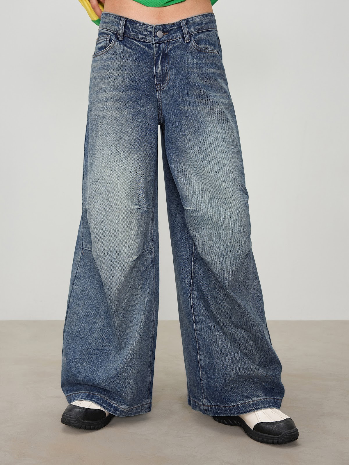 Y2K Outfits Denim Denim Low Rise Solid Wide Leg Baggy Jeans