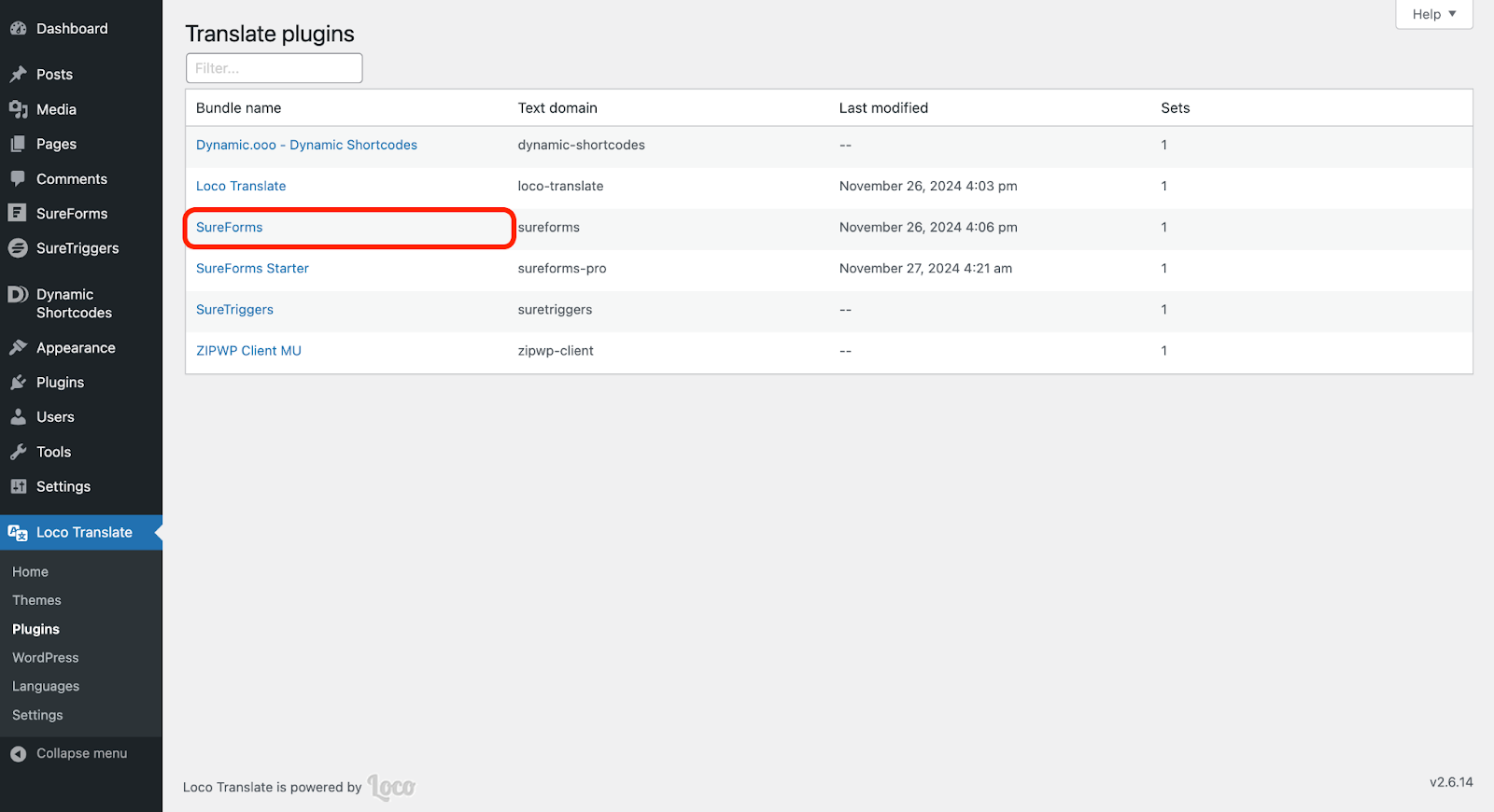 select the sureforms plugin