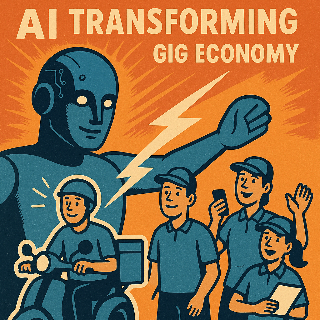 A poster of a robot with kids

Description automatically generated