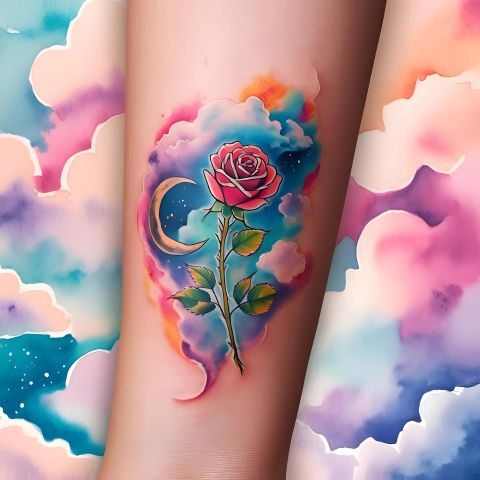 Rose and Moon Tattoo