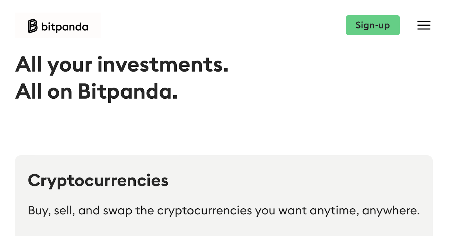Bitpanda exchange homepage