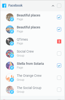 select facebook pages 