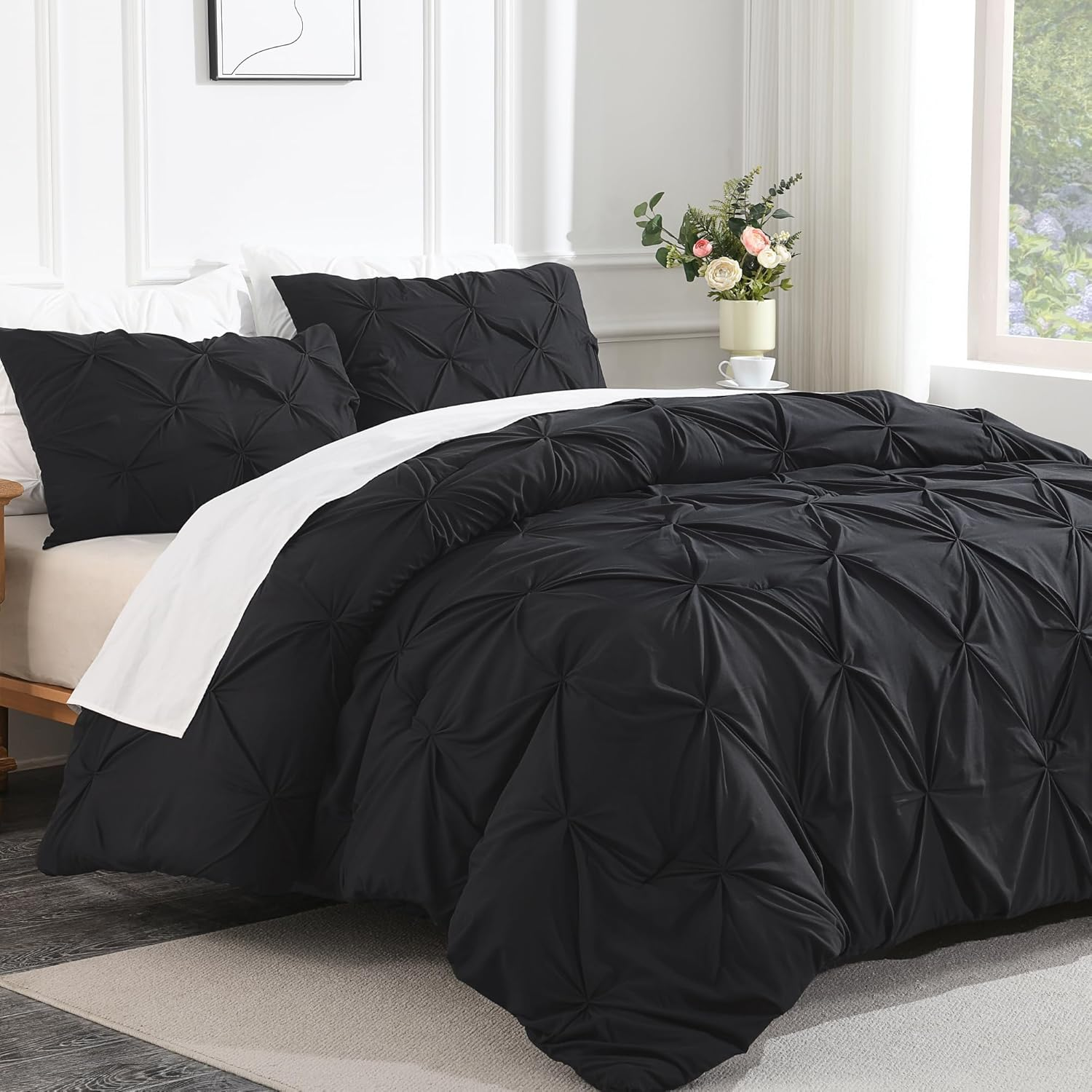 Andency Black Boho Pintuck Comforter Set