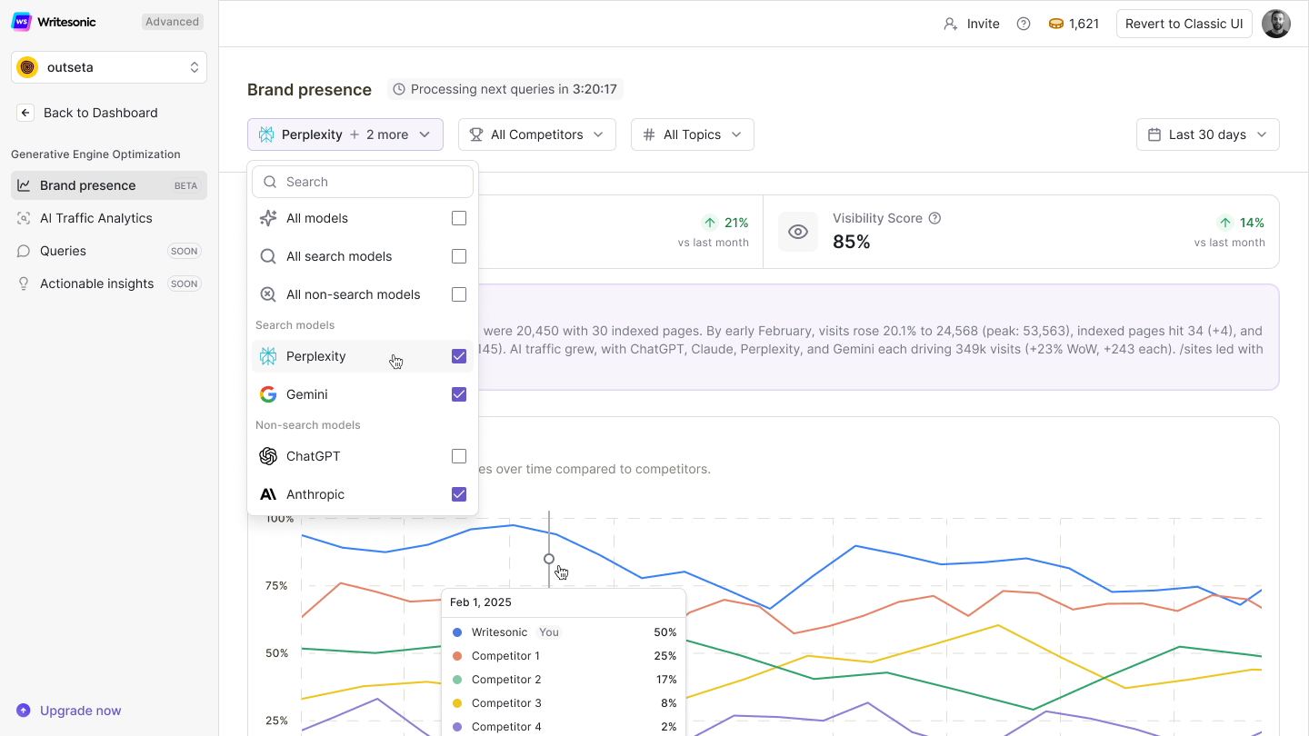 Writesonic Brand Presence Explorer - Top Generative Engine Optimization Tools
