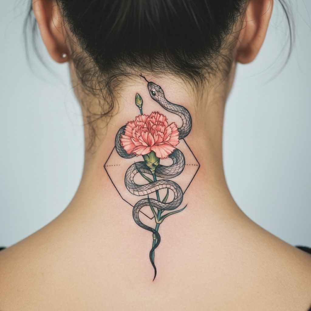 Carnation and Snake Tattoo