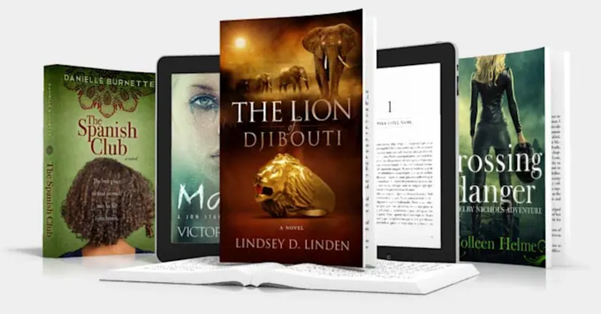 A vibrant ebook cover design featuring a lion's club, created by Linda London, showcasing bold colors and striking imagery.