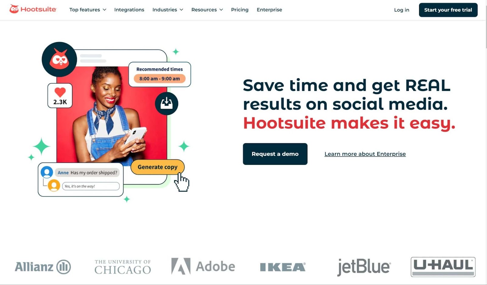 Screenshot of Hootsuite website