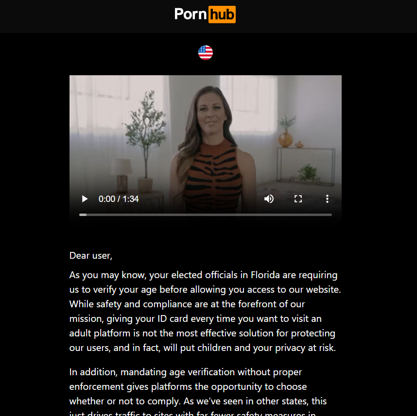 pornhub blocked inflorida official message