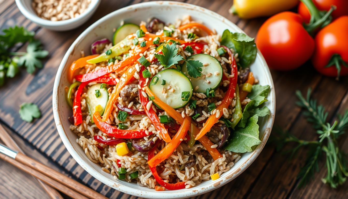 wild rice and rice noodle salad