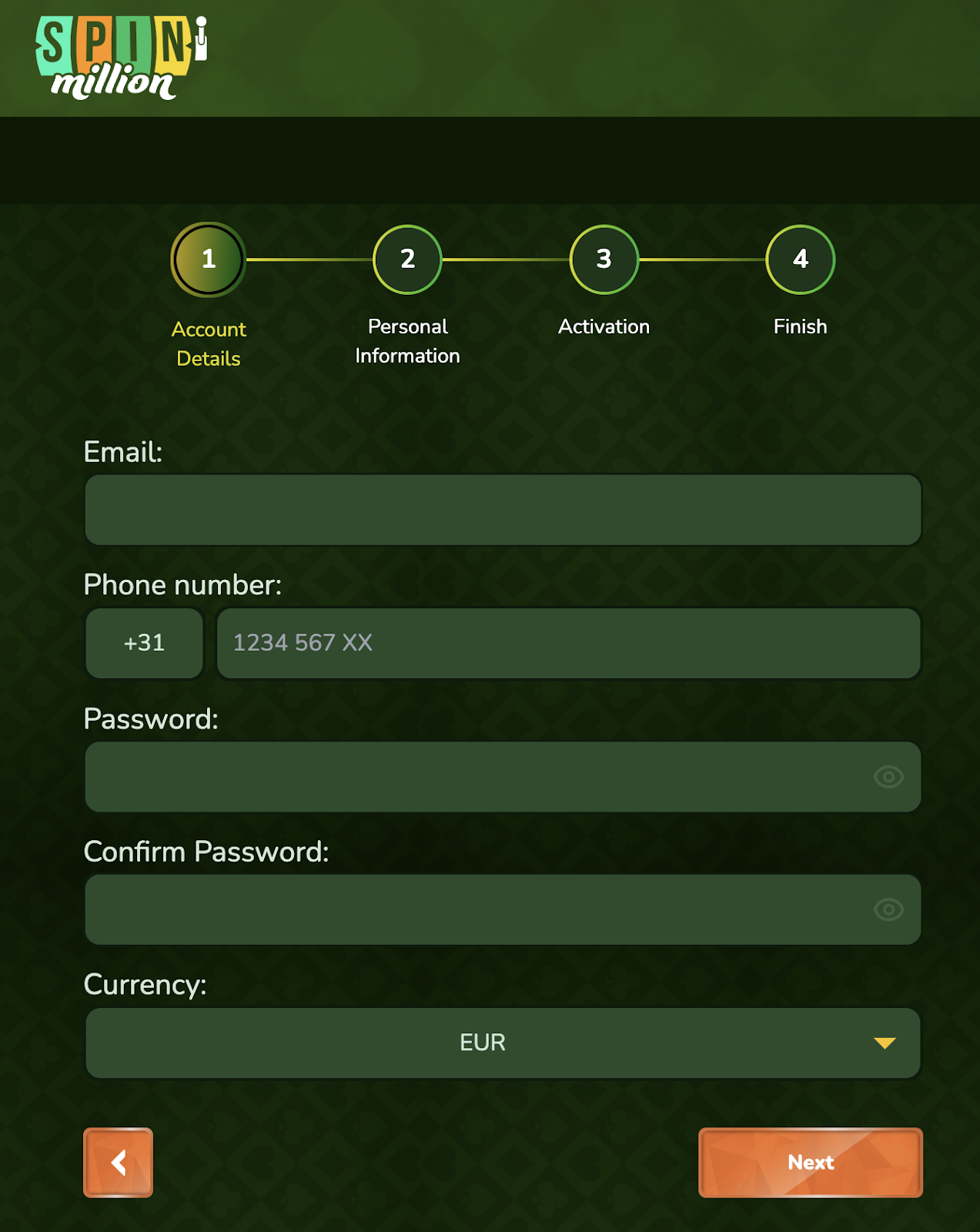 SpinMillion Registration Step 2