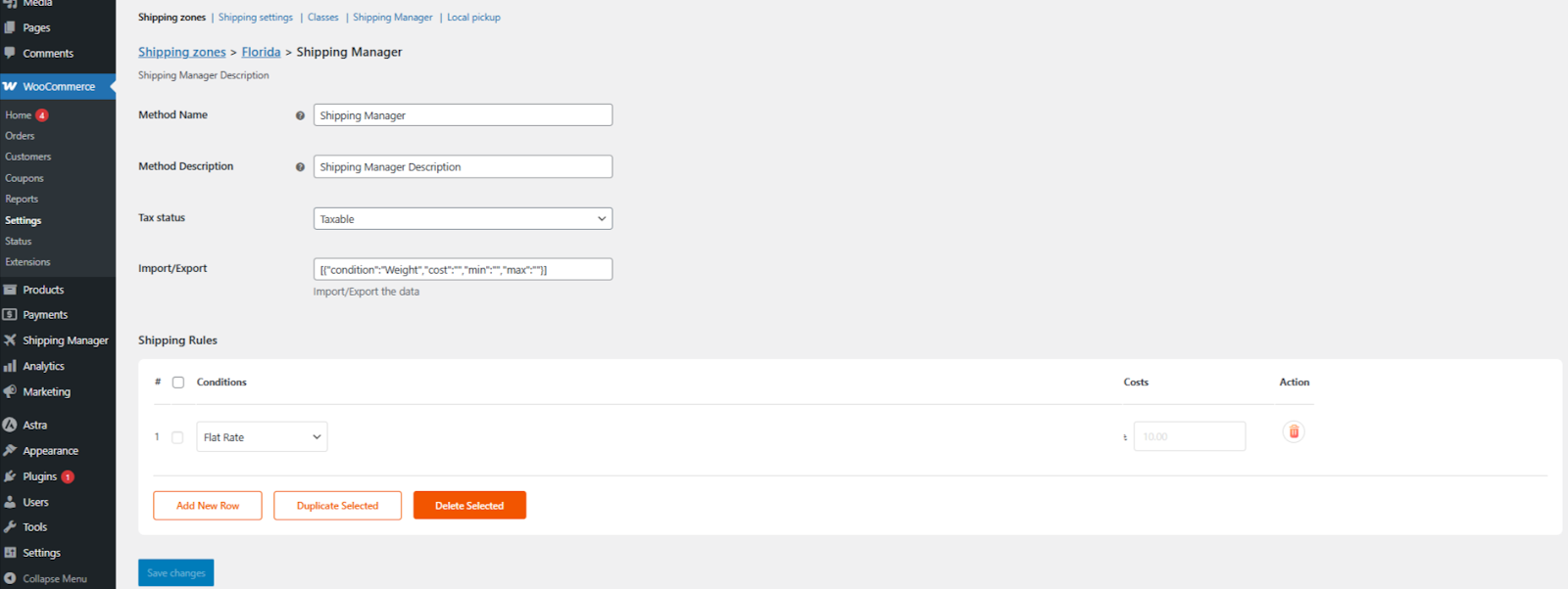 Zone specific shipping method in Shipping Manger 
