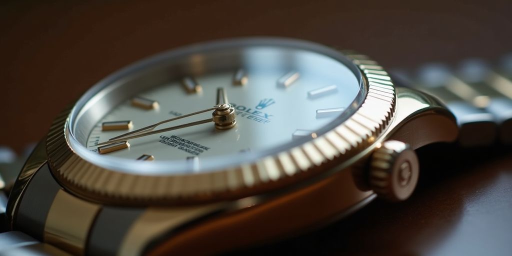 Close-up of a Rolex replica watch with elegant design.