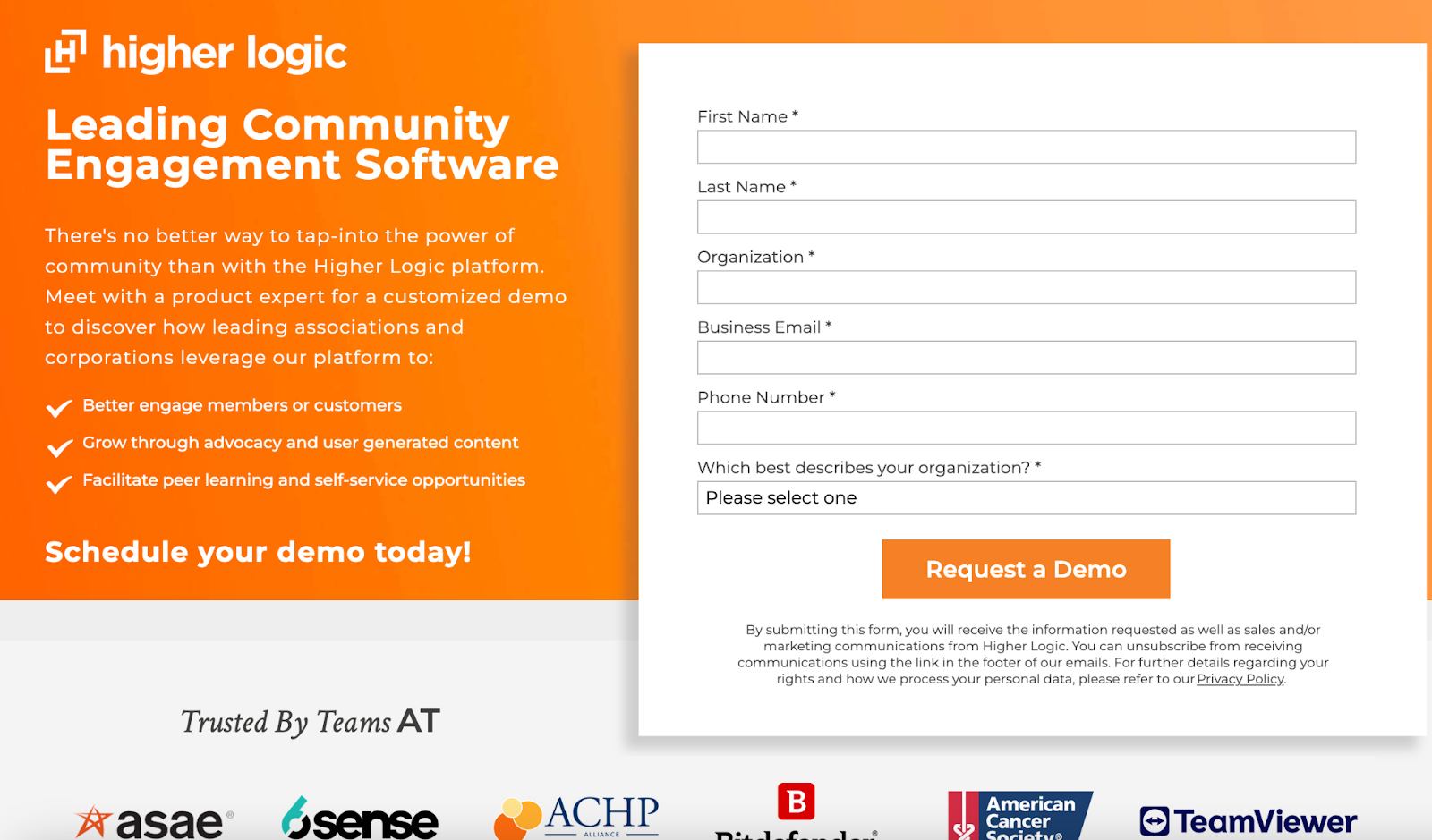 Higher Logic landing page