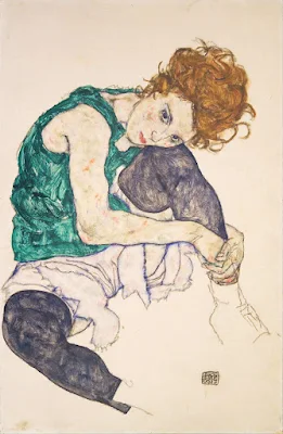 Egon Schiele, Donna seduta con ginocchio piegato (1917; disegno; Praga, Galleria Nazionale)