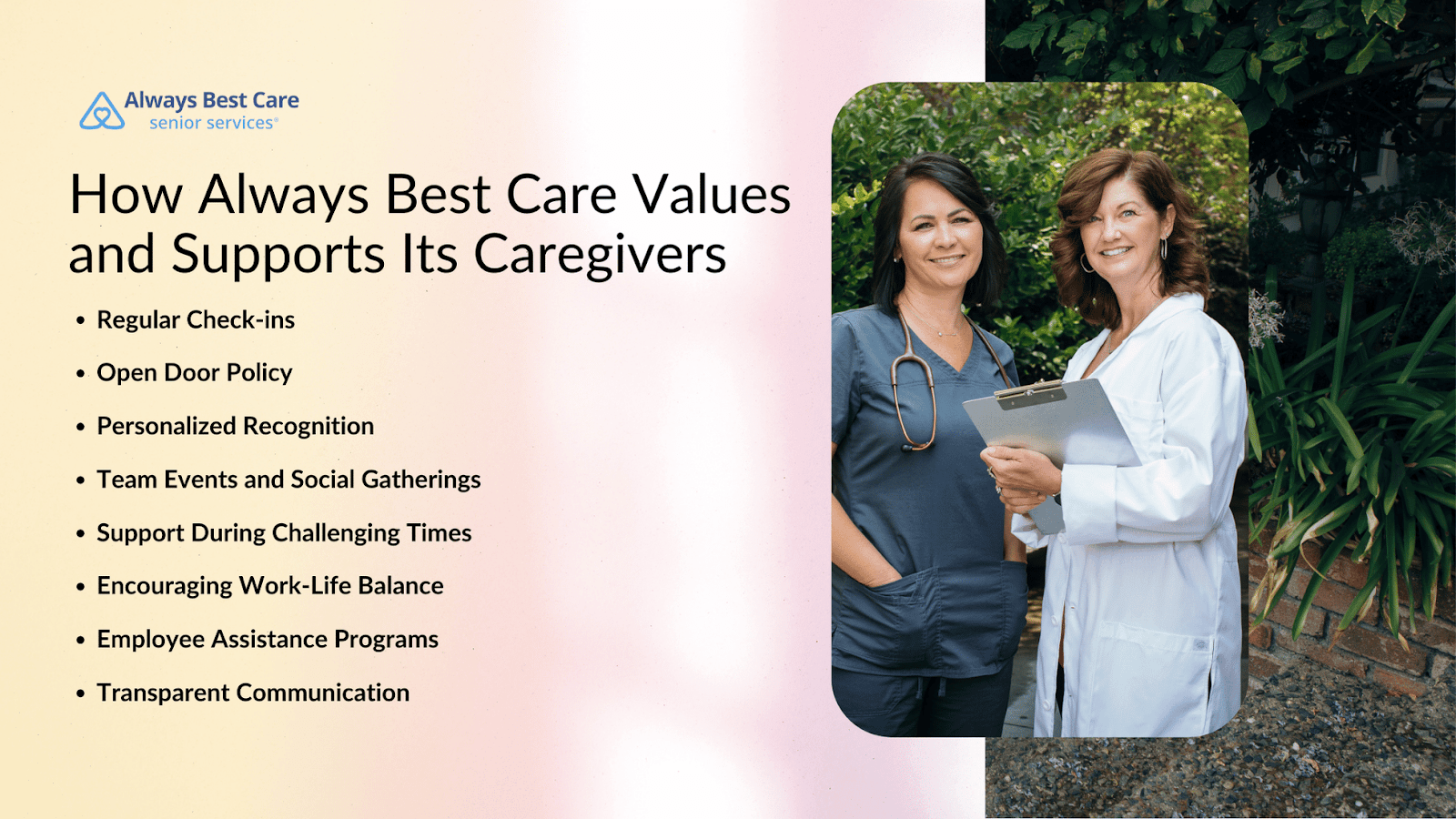 This infographic details how Always Best Care values and supports its caregivers