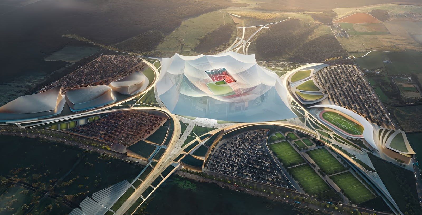 Architectural rendering of Hassan II Stadium for the 2030 World Cup, shared by Morocco's official public broadcaster, SNRT.