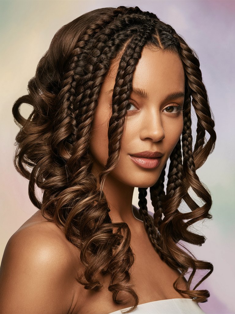 1. Classic Box Braids with Loose Curls