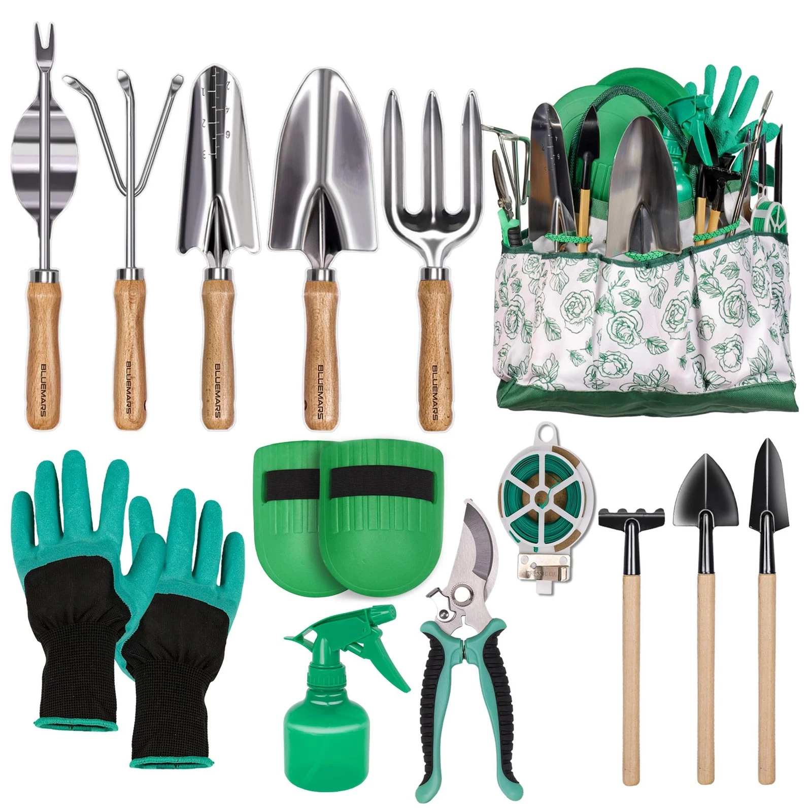 various clean and well-maintained garden tools including pruners, a trowel, and a hand rake neatly arranged representing proper garden tool care. This is just drawing your attention to how garden tools should be treated and some garden tool mistakes you are probably making