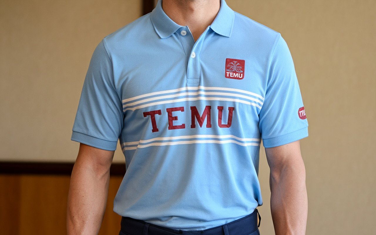 Men Light Blue Polo Shirt Temu 3X