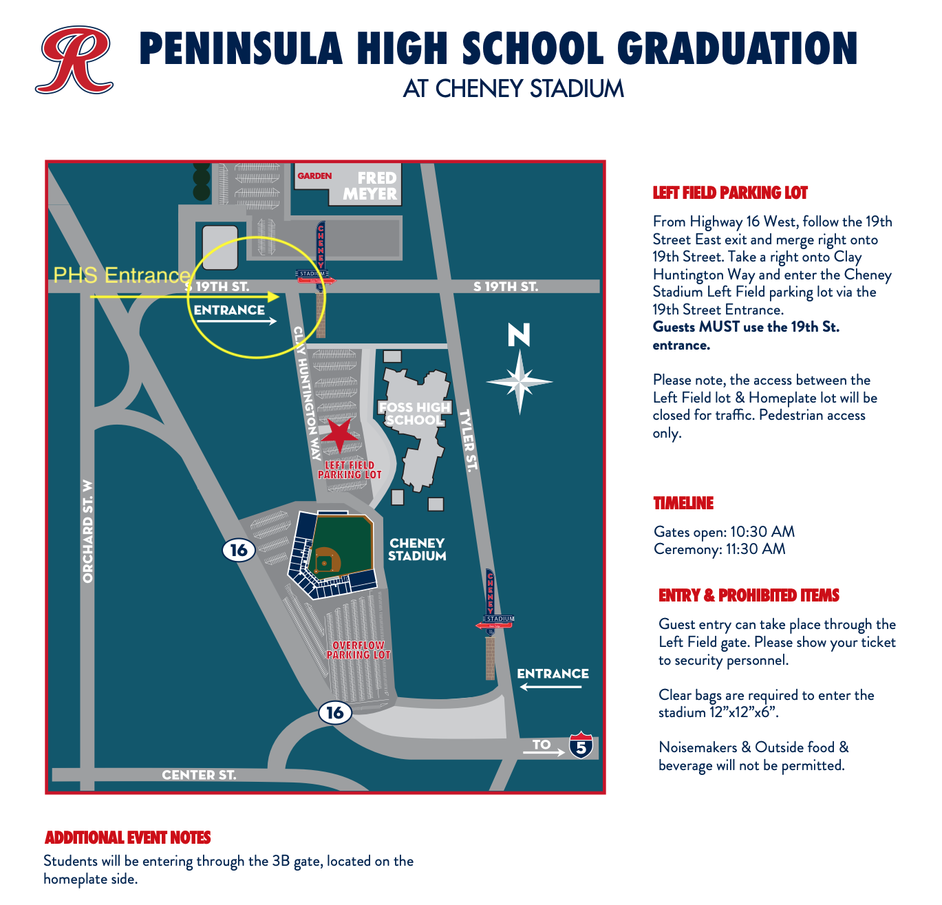 Map for Parking at Cheney Stadium